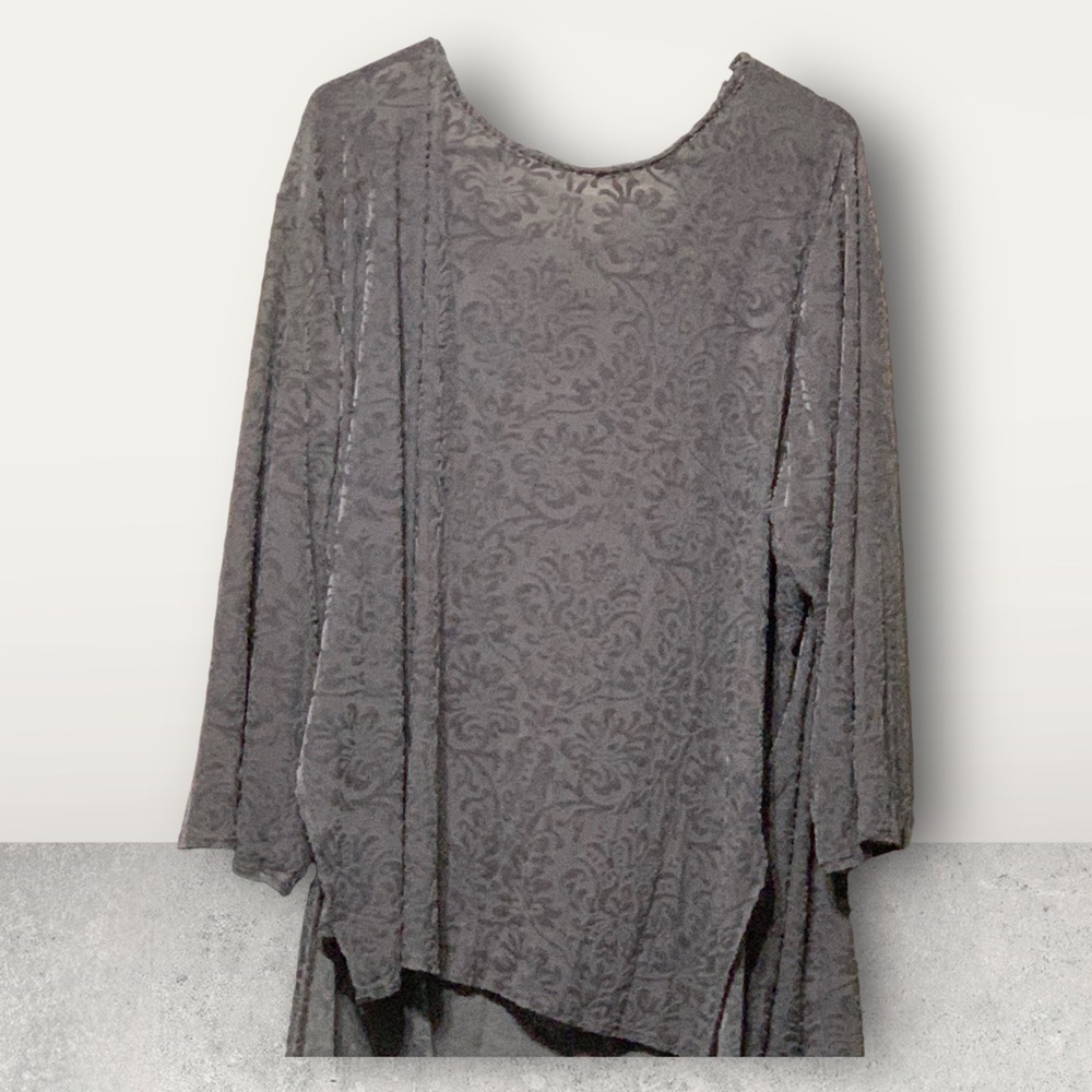 Gray Sheer & velvet 3/4 sleeve top